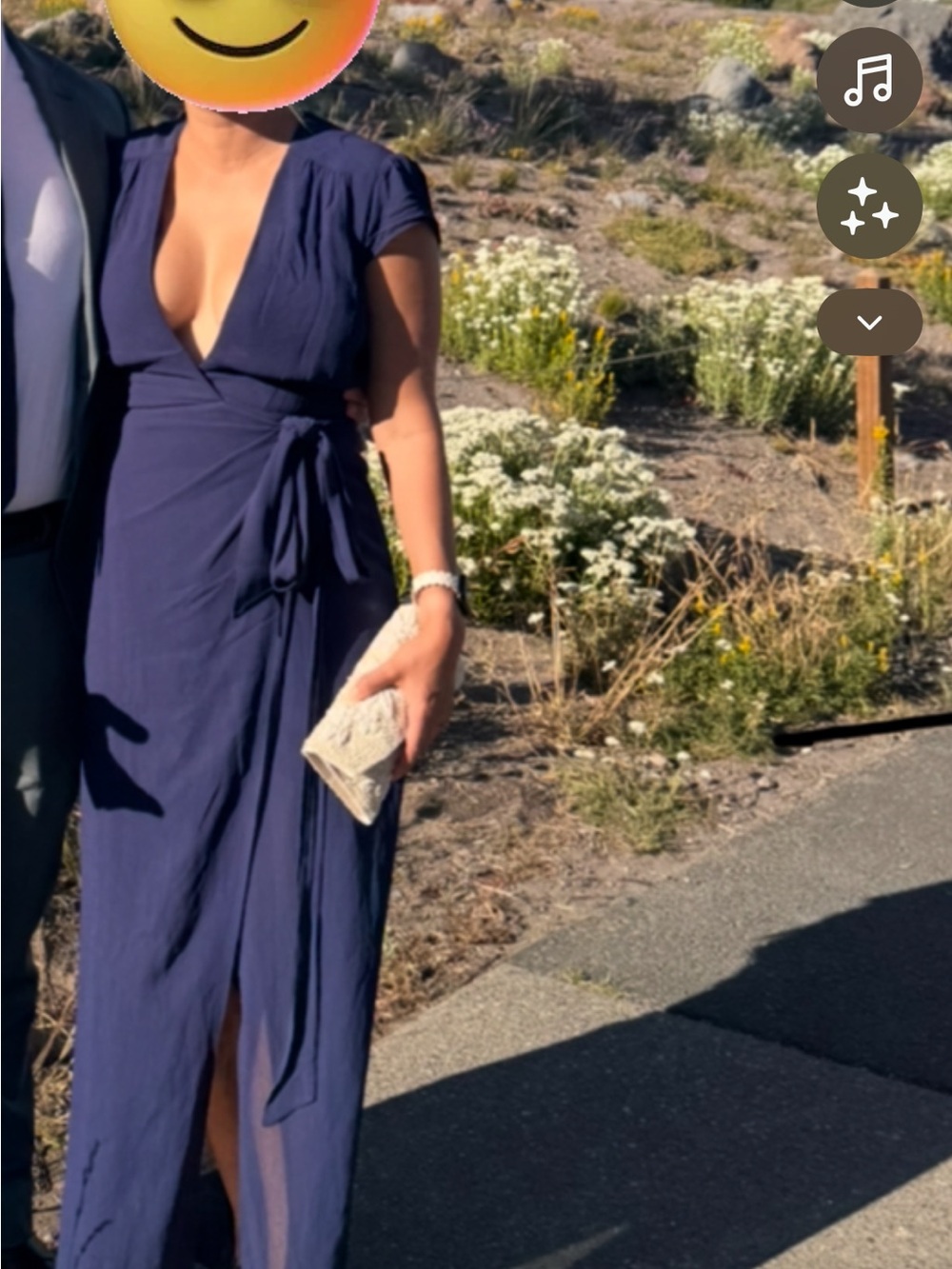 Reformation Wrap Dress in Navy - Picture 2 of 4